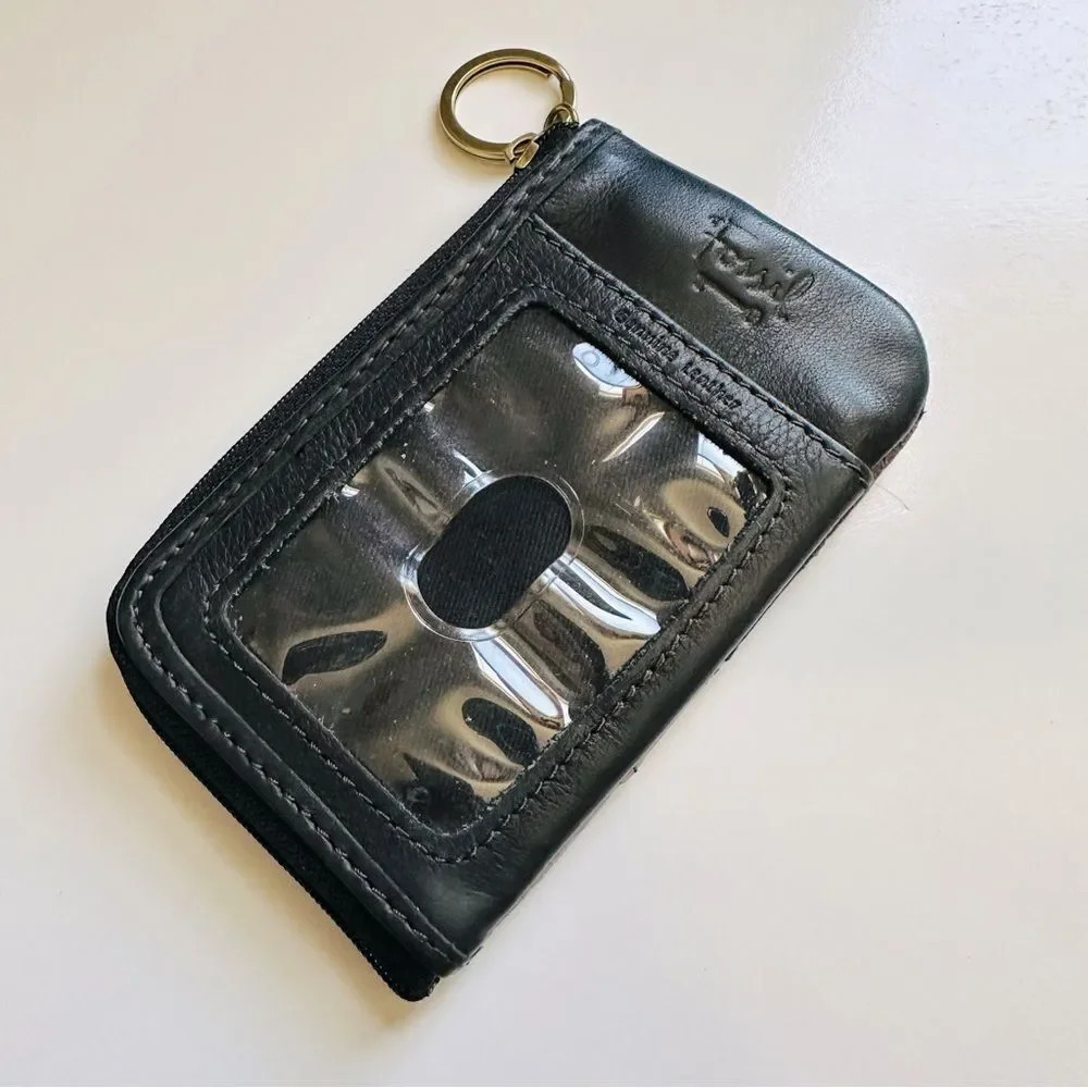 Fossil Leather Meatllic Studded Patchwork Key Pou… - image 3